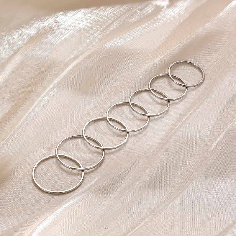 MILACOLATO Silver Rings for Women | 1mm Thin Stainless Steel Bands Rings | Midi Thumb Pinky Toe Stacking Kunckle Rings 7Pcs | Rounded Comfort-Fit Size 3/4/5/6/7/8/9 - Image 3